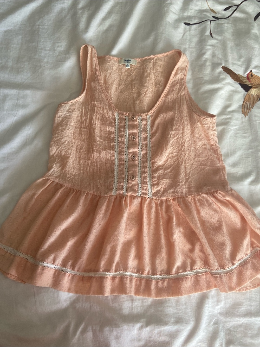 Hayden LA Peach Ivory Pink Sleeveless Peplum Button-Front Tank Tunic M GUC